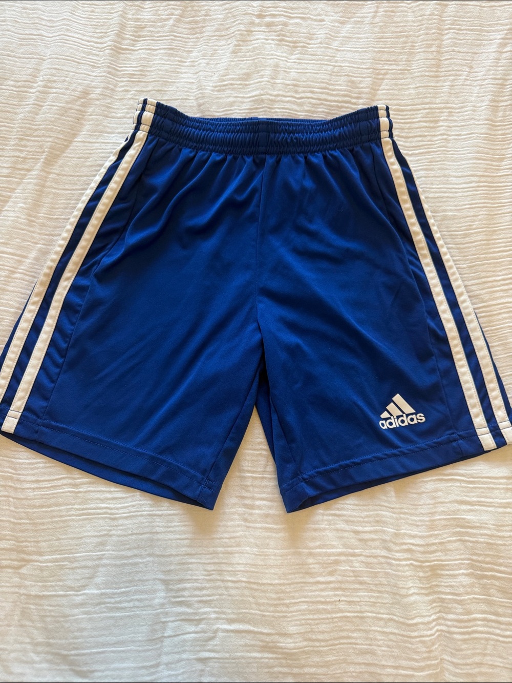 adidas kids Royal Blue Athletic Shorts with White Stripes size small